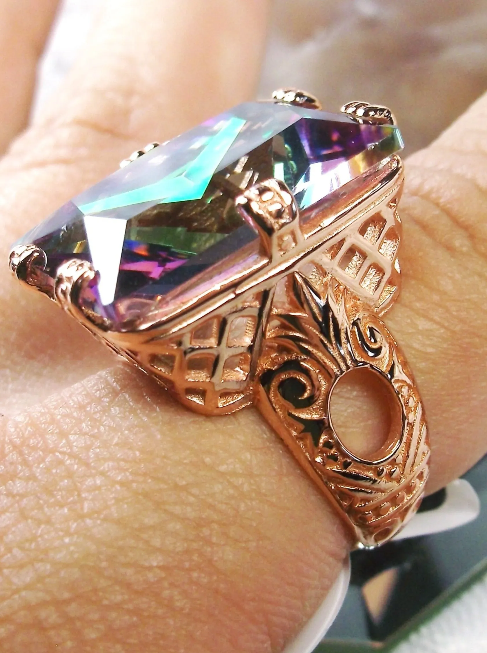 D104, 6 Prong Rose Gold plated Ring, 30ct choice of Gem, Vintage Jewelry #D104