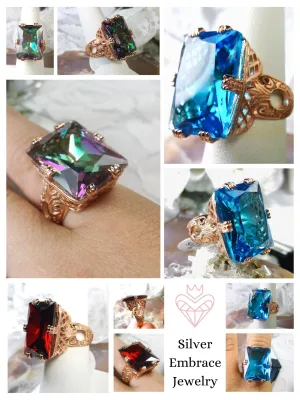 D104, 6 Prong Rose Gold plated Ring, 30ct choice of Gem, Vintage Jewelry #D104