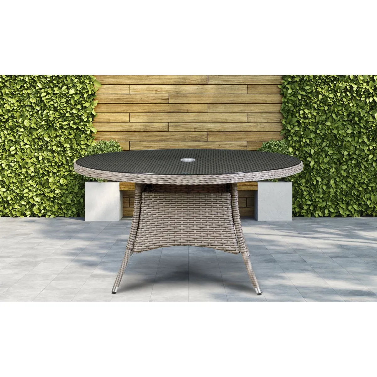 Dellonda Chester Rattan Wicker Outdoor Dining Table with Tempered Glass Top