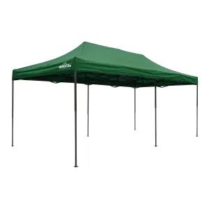 Dellonda Premium 3x6m Pop-Up Gazebo, Heavy Duty, PVC Coated, Water Resistant Fabric, Supplied with Carry Bag, Rope, Stakes & Weight Bags - Dark Green Canopy