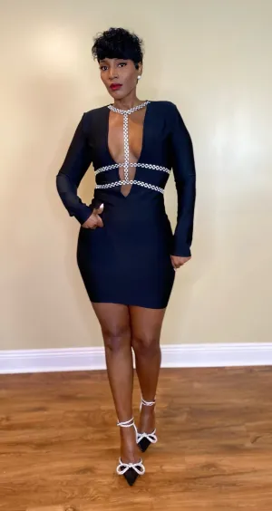 DIAMANTE BANDAGE DRESS (BLACK)