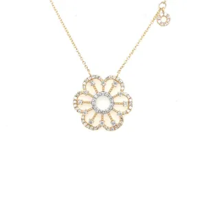 Diamond Accented Flower Design Necklace with Diamond Chain Detail