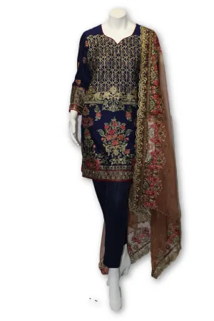 E07 Pakistani Indian 3 Pc Party Wear Chiffon Dress