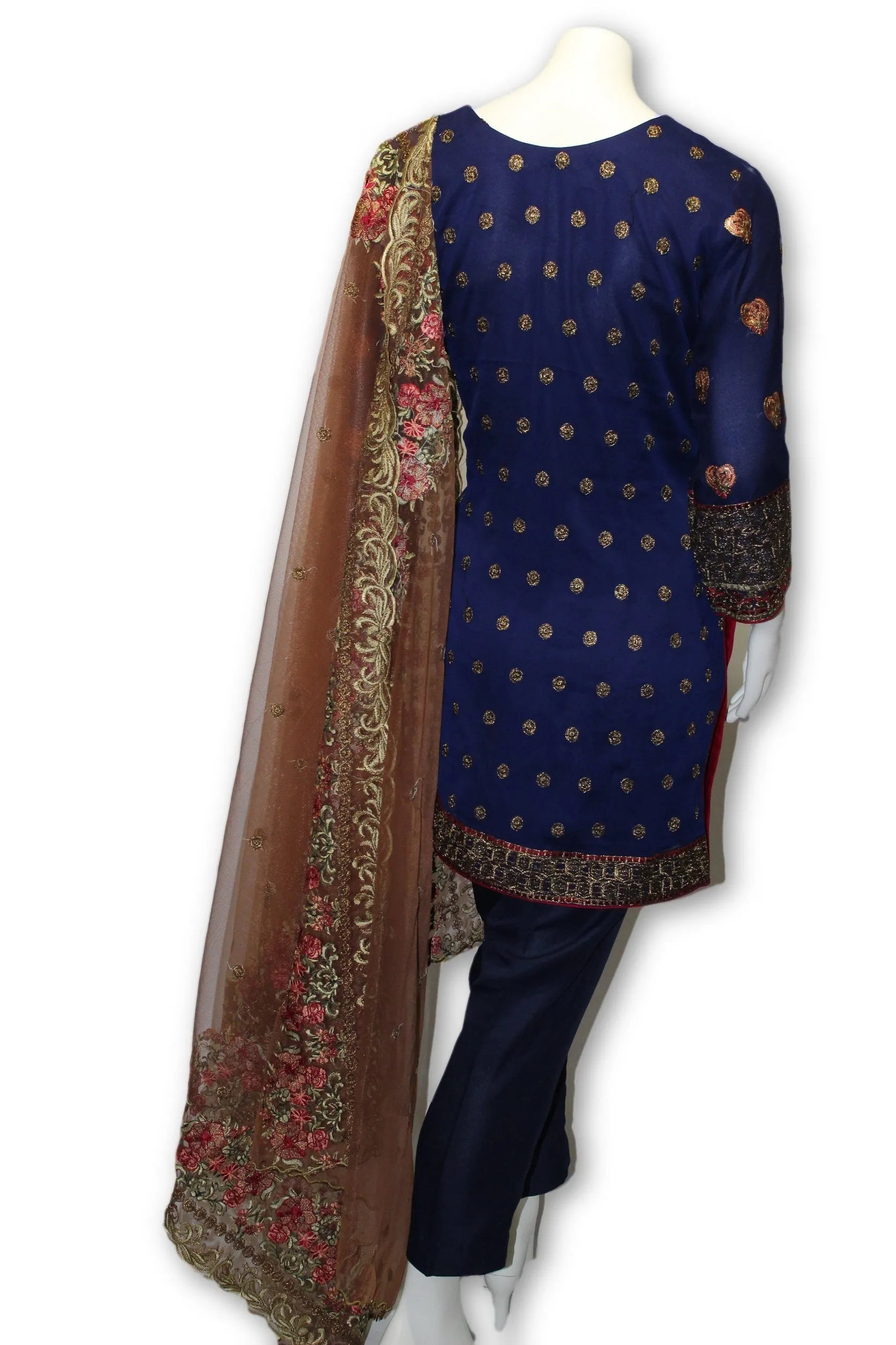 E07 Pakistani Indian 3 Pc Party Wear Chiffon Dress