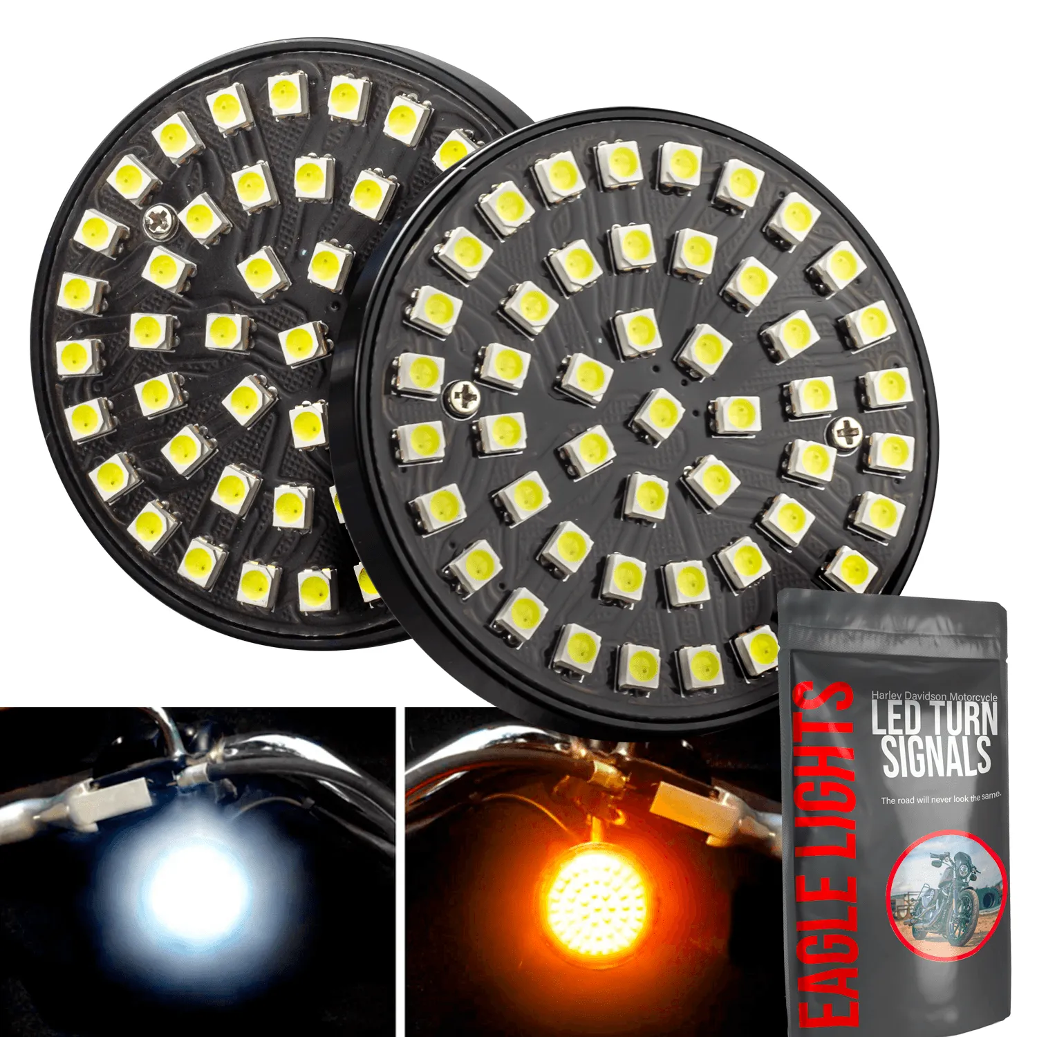 Eagle Lights SUNBURST 2" LED Turn Signals for Harley Davidson Motorcycles- Front 1157 / Rear 1157