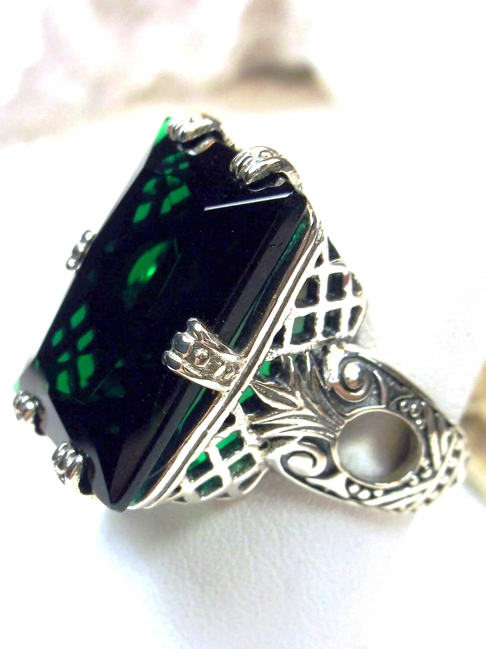 Emerald Ring, 6 Prong Ring, 30ct Art Deco Ring, Vintage Jewelry #D104