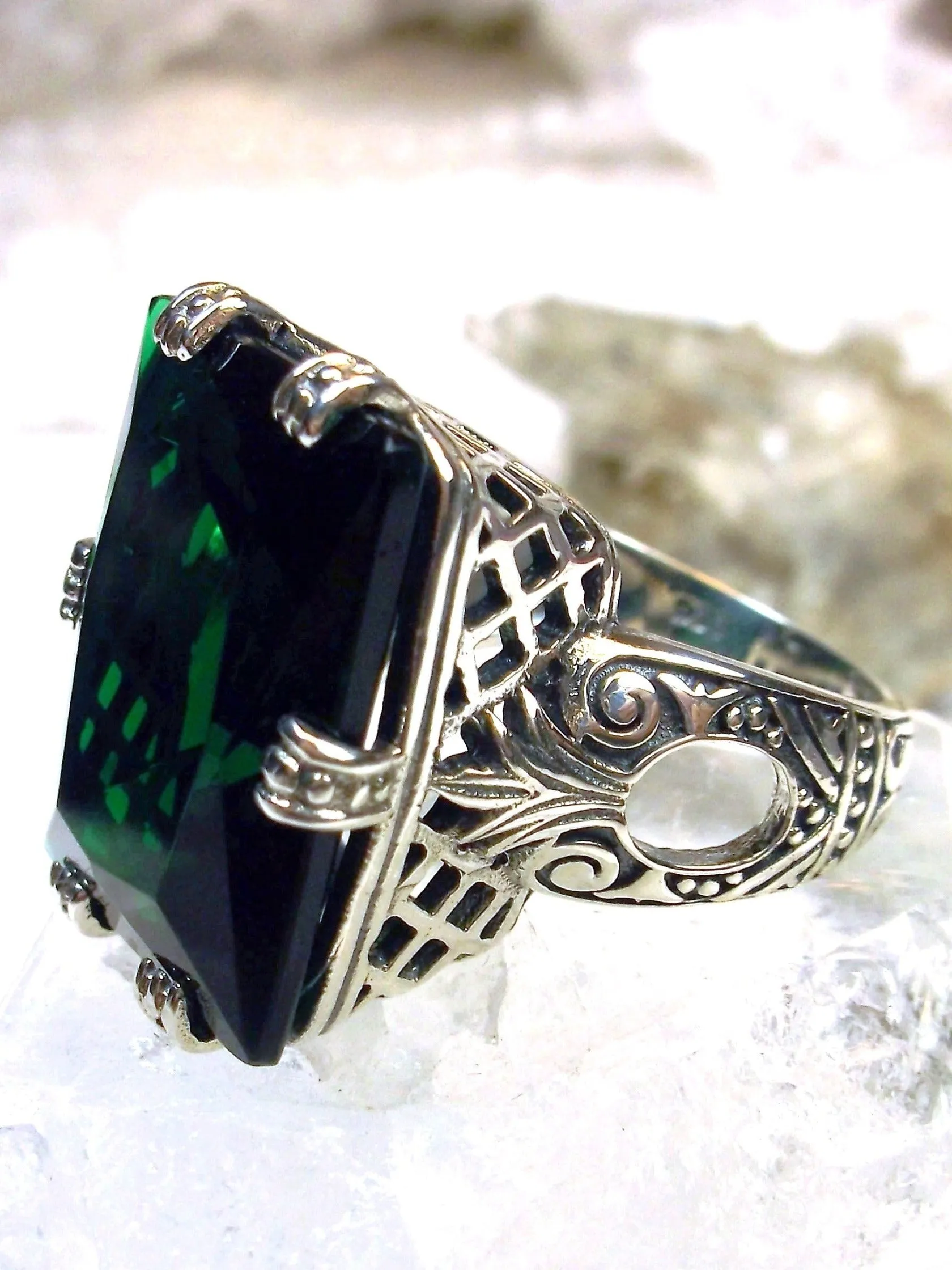 Emerald Ring, 6 Prong Ring, 30ct Art Deco Ring, Vintage Jewelry #D104