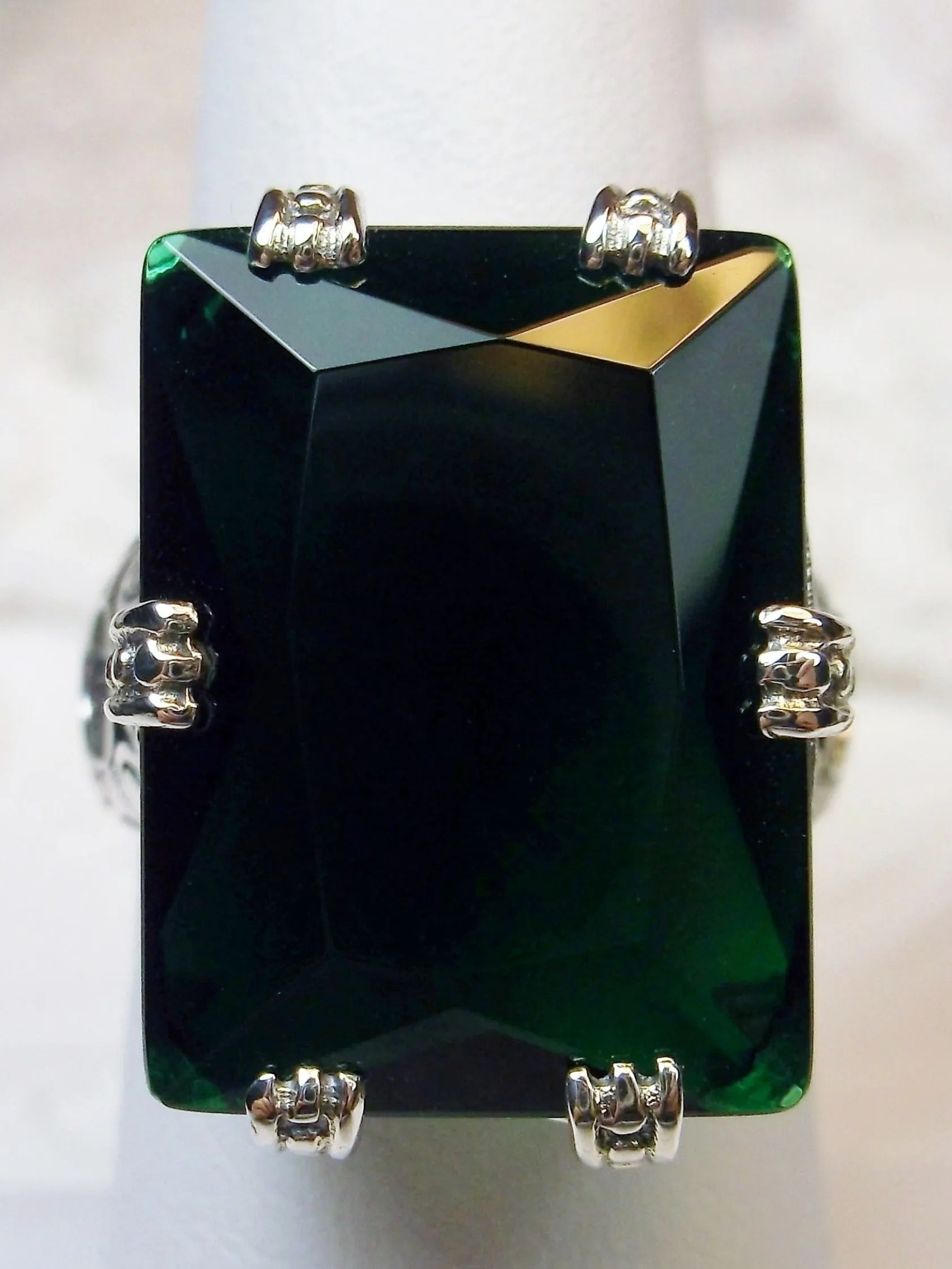 Emerald Ring, 6 Prong Ring, 30ct Art Deco Ring, Vintage Jewelry #D104