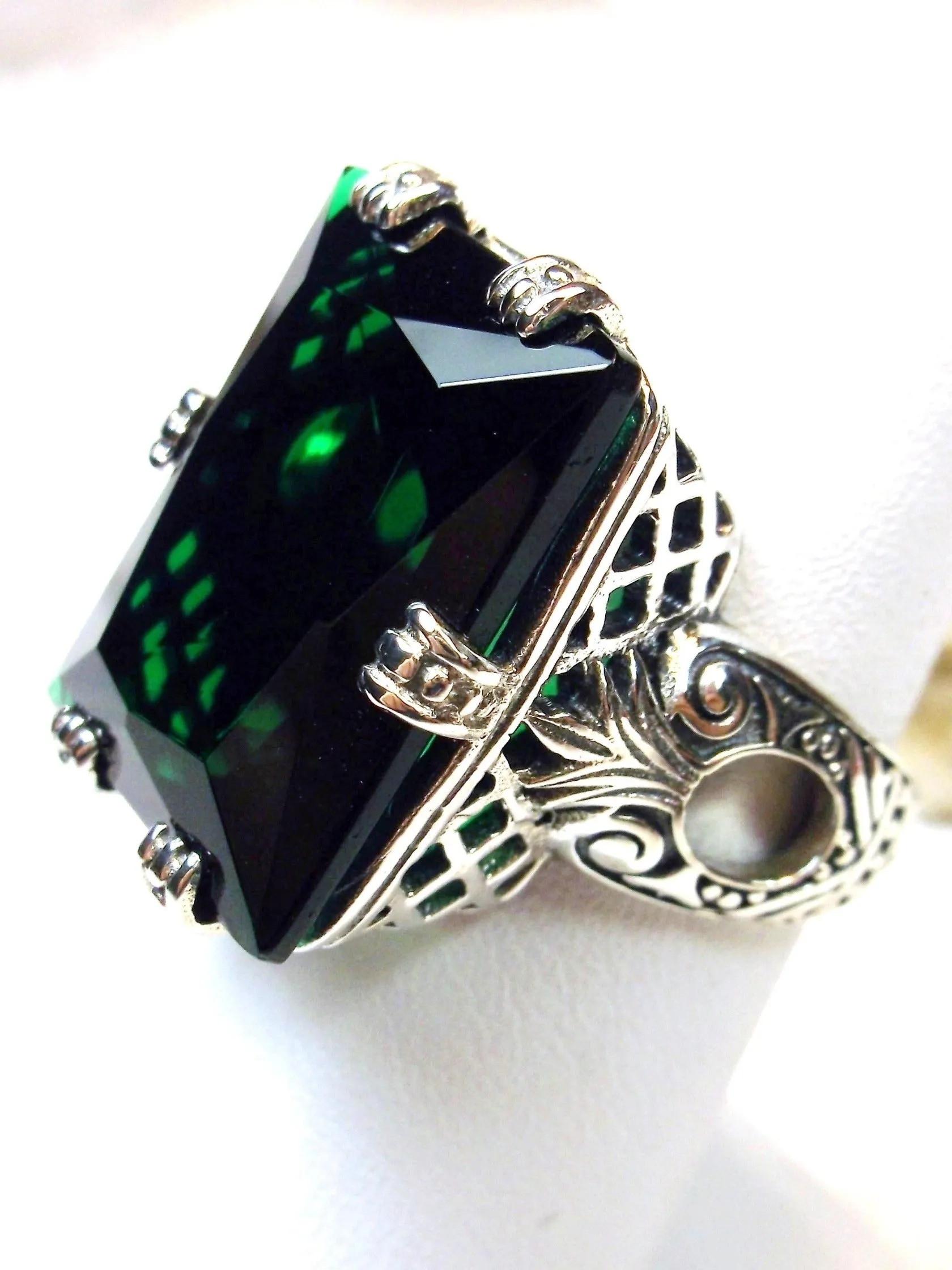 Emerald Ring, 6 Prong Ring, 30ct Art Deco Ring, Vintage Jewelry #D104