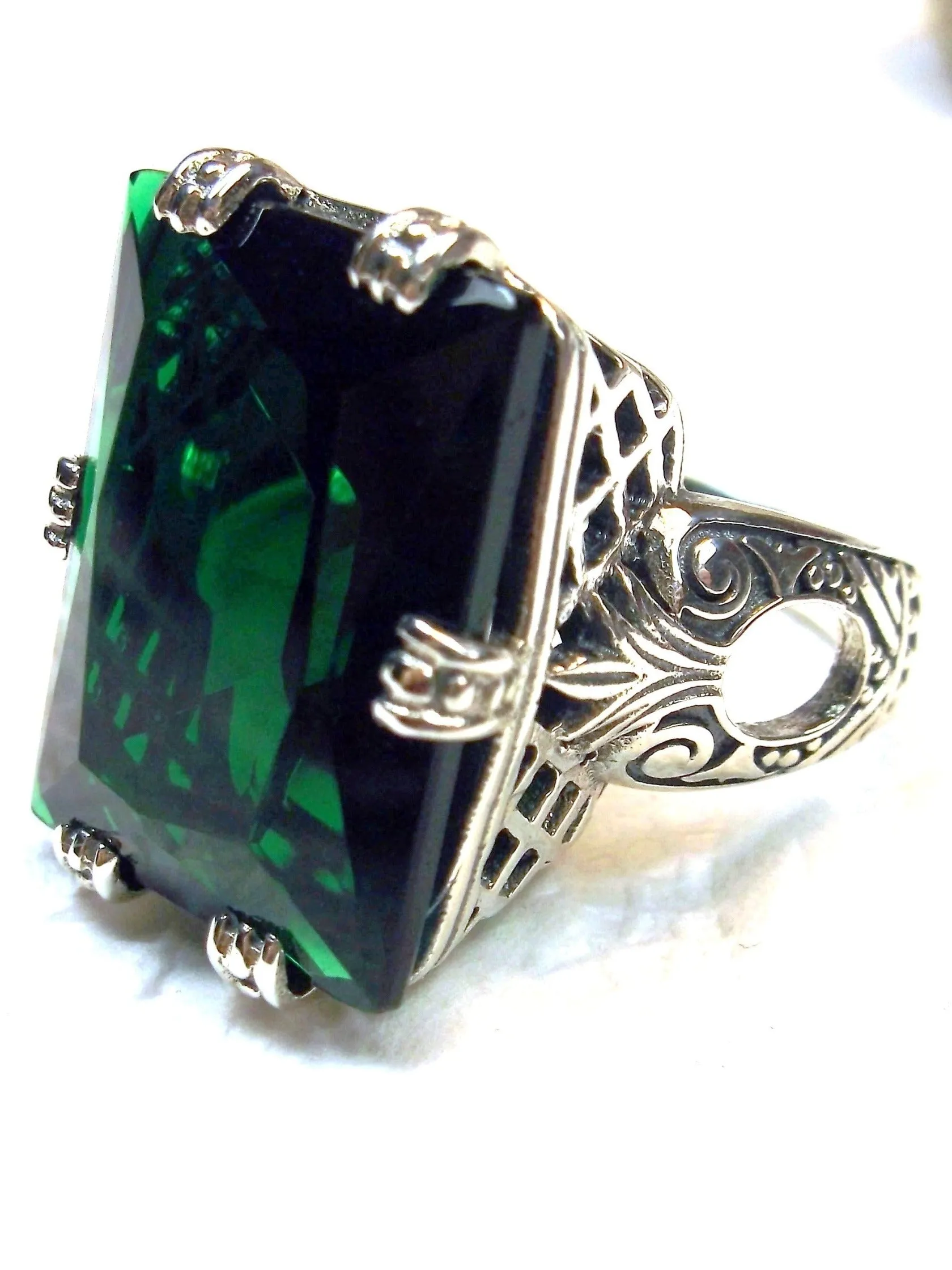 Emerald Ring, 6 Prong Ring, 30ct Art Deco Ring, Vintage Jewelry #D104