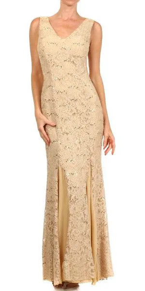 Eureka 2030 V-Neck Sleeveless Floor Length Lace Mermaid Gown