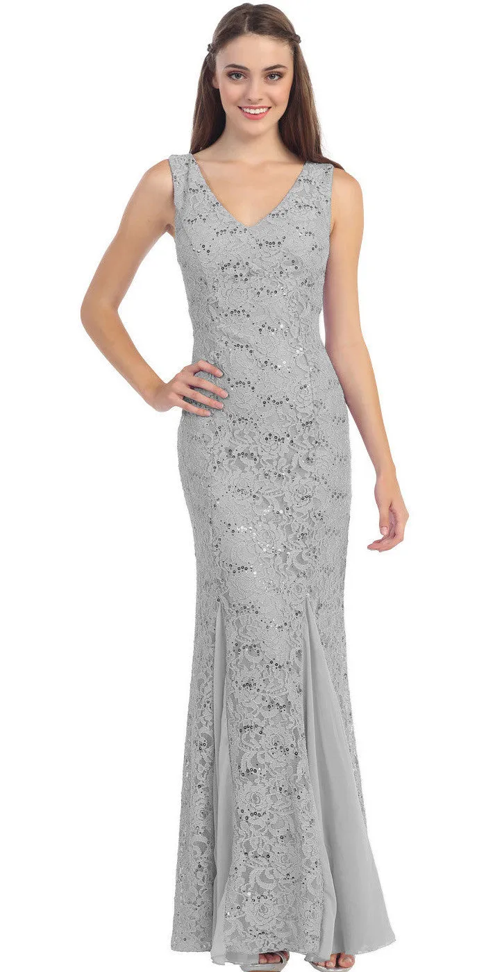 Eureka 2030 V-Neck Sleeveless Floor Length Lace Mermaid Gown