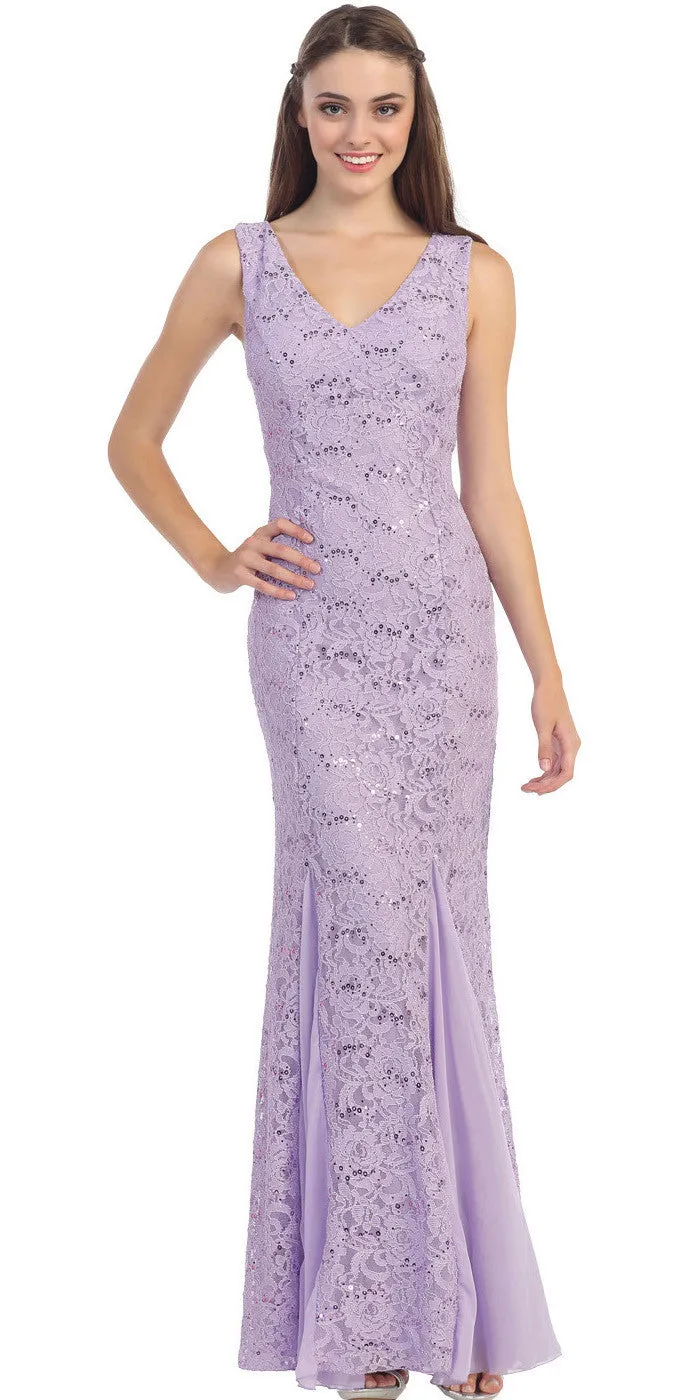 Eureka 2030 V-Neck Sleeveless Floor Length Lace Mermaid Gown