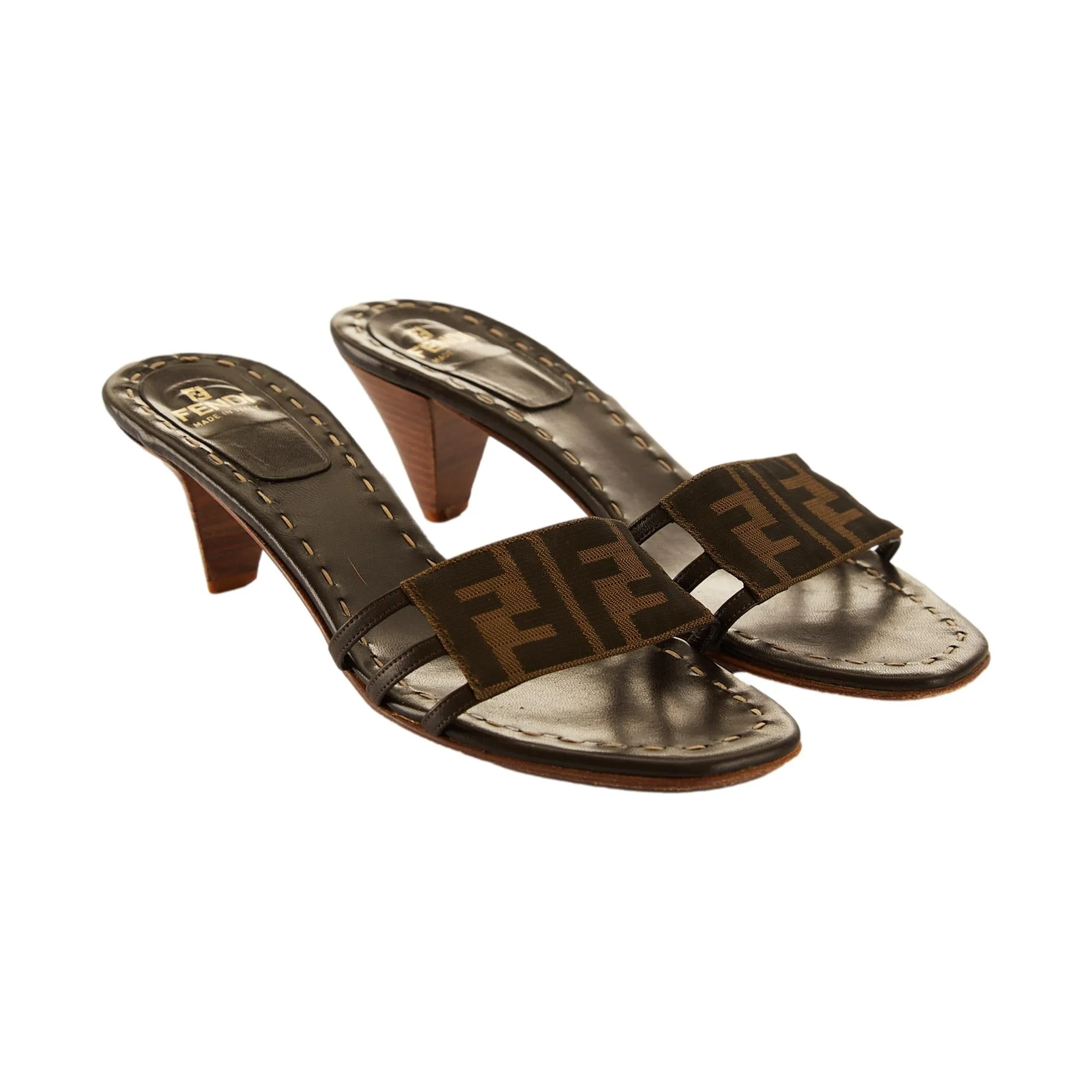 Fendi Brown Logo Strap Heels