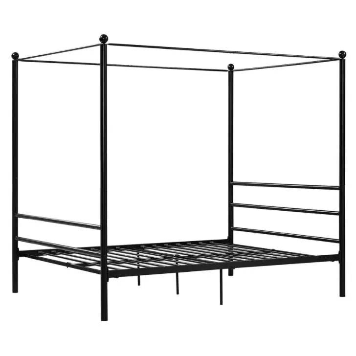 Full size Sturdy Canopy Bed Frame in Black Metal Finish