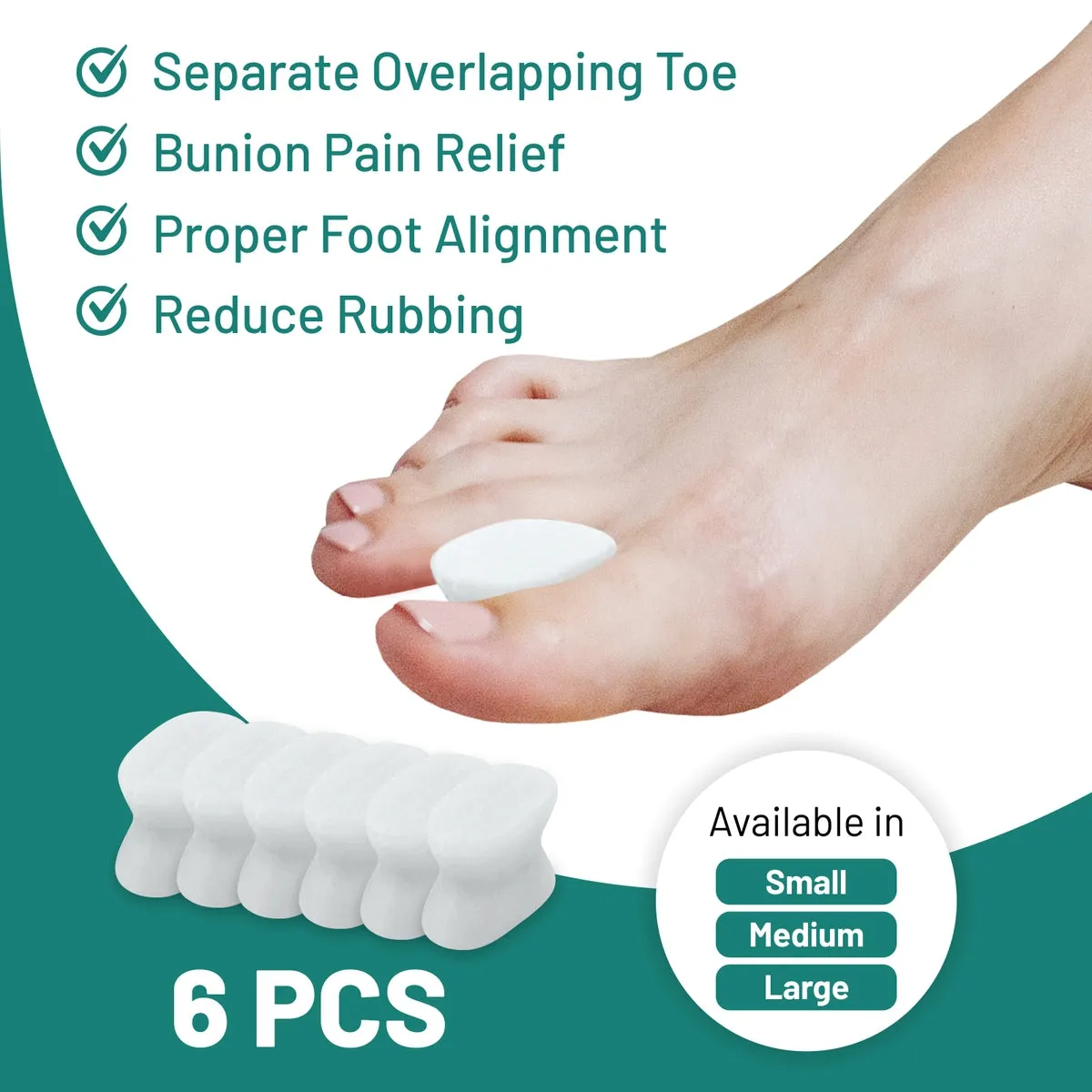 Gel Toe Separator - Toe Spacer - No Loop : 6 Pack