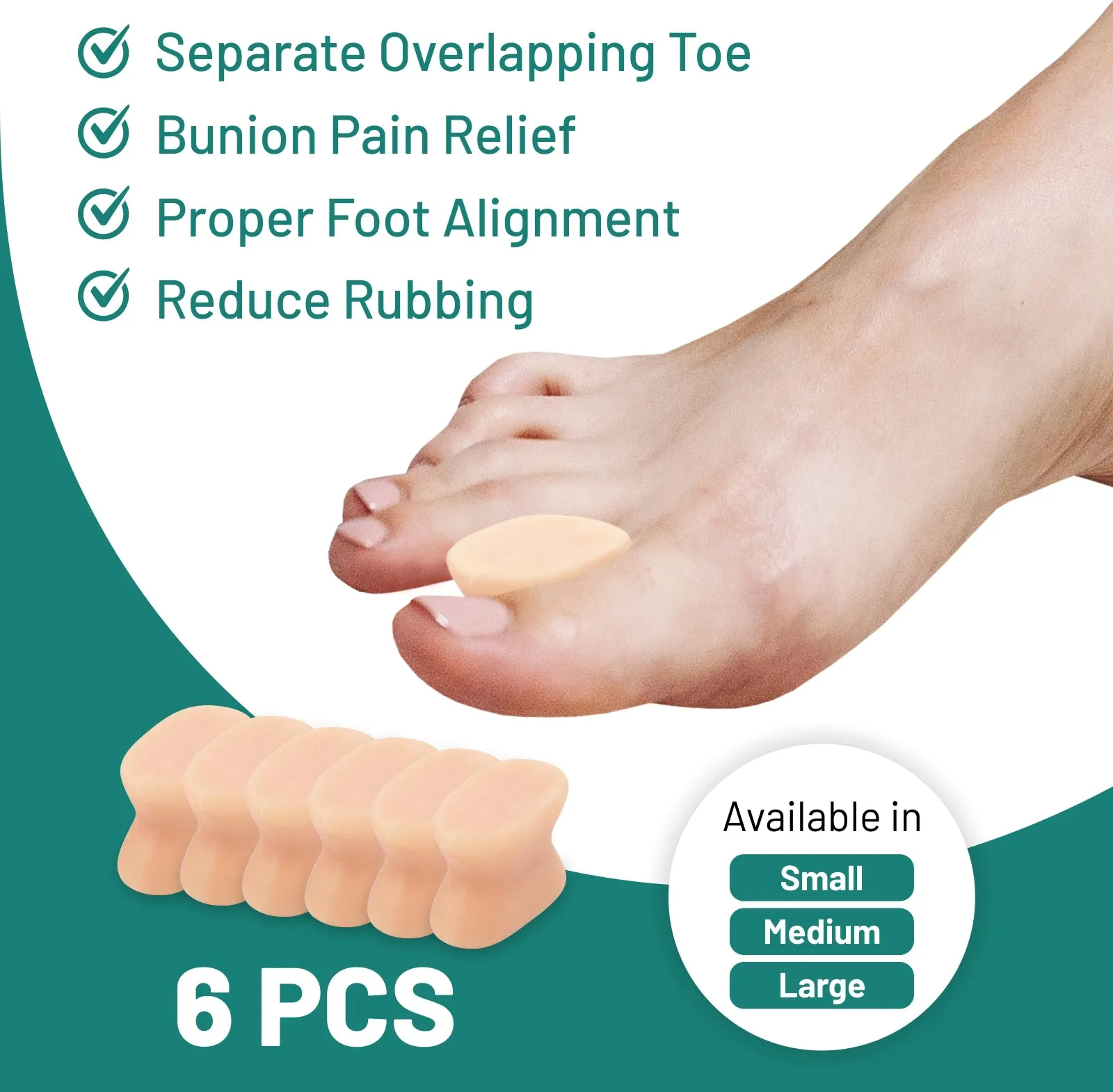 Gel Toe Separator - Toe Spacer - No Loop : 6 Pack