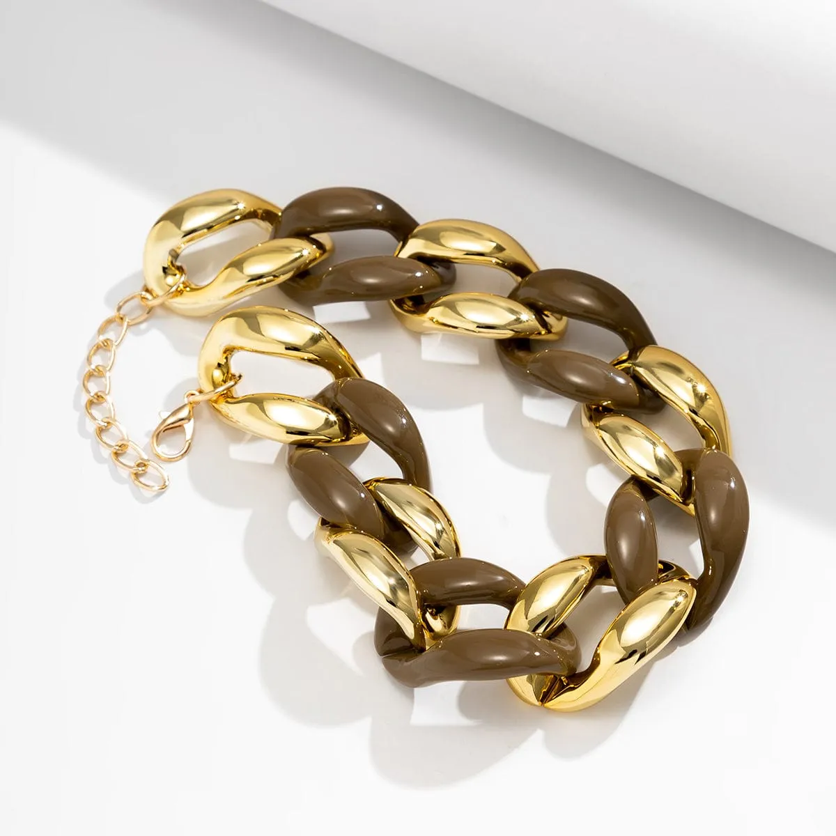 Geometric Chunky Two-tone Cuban Chain Necklace