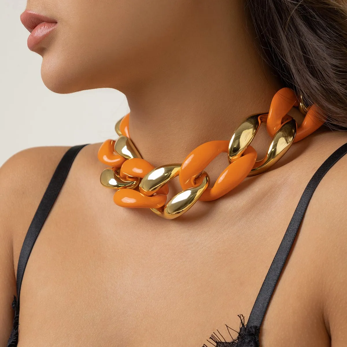 Geometric Chunky Two-tone Cuban Chain Necklace