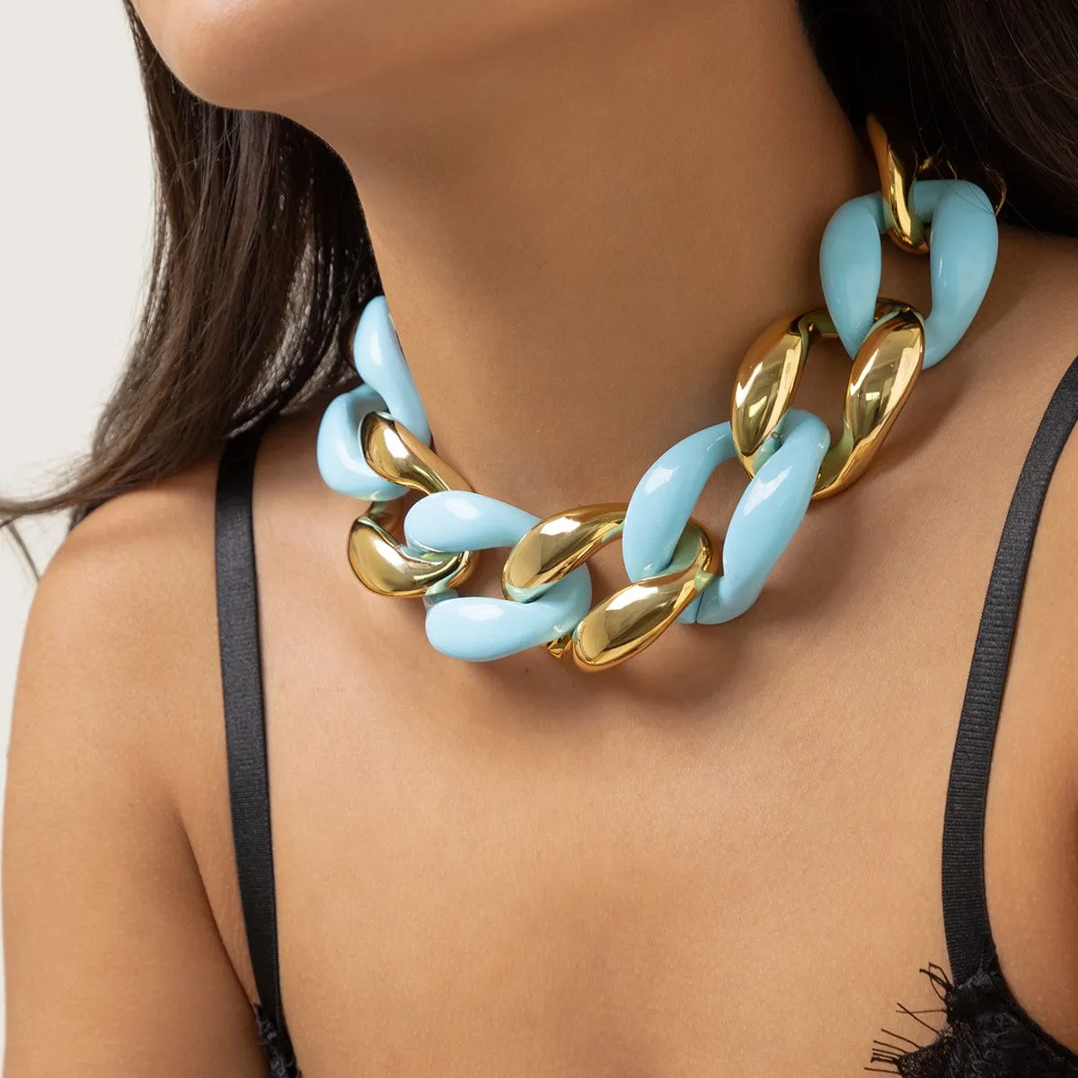 Geometric Chunky Two-tone Cuban Chain Necklace