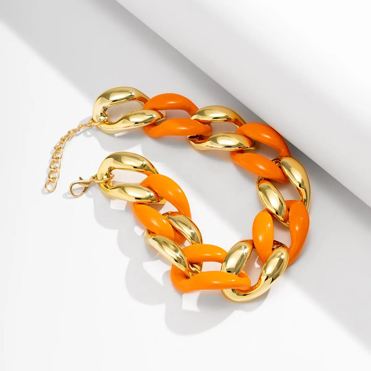 Geometric Chunky Two-tone Cuban Chain Necklace
