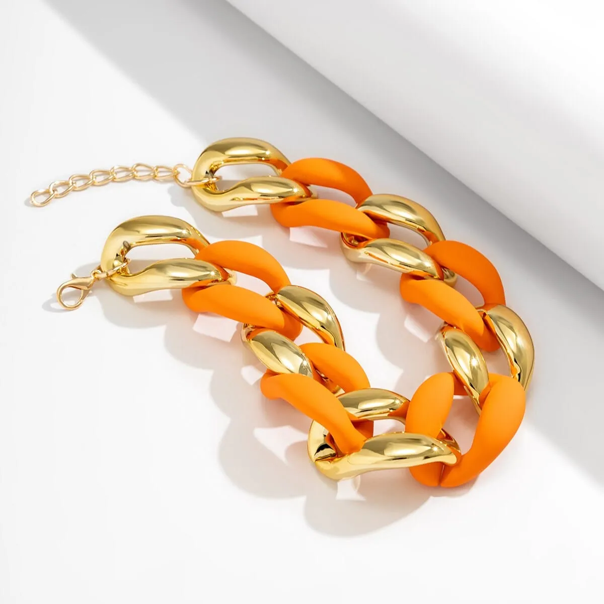 Geometric Chunky Two-tone Curb Chain Choker Necklace