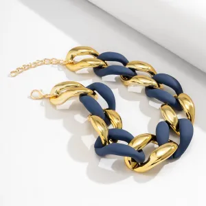 Geometric Chunky Two-tone Curb Chain Choker Necklace