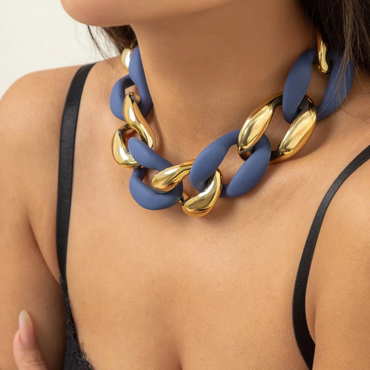 Geometric Chunky Two-tone Curb Chain Choker Necklace