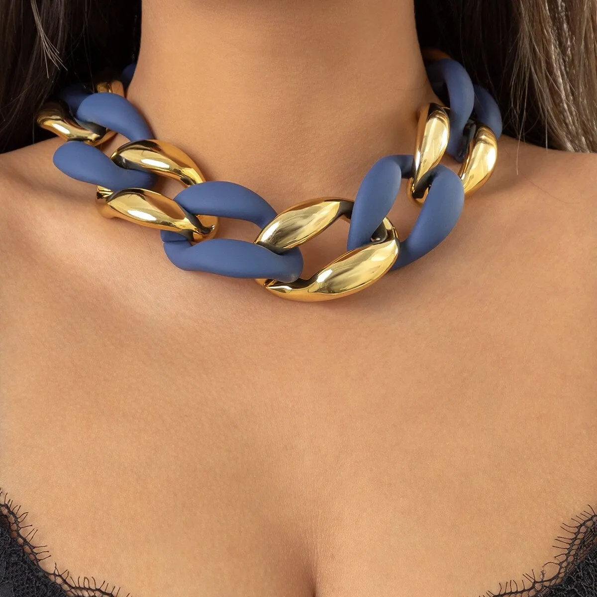 Geometric Chunky Two-tone Curb Chain Choker Necklace