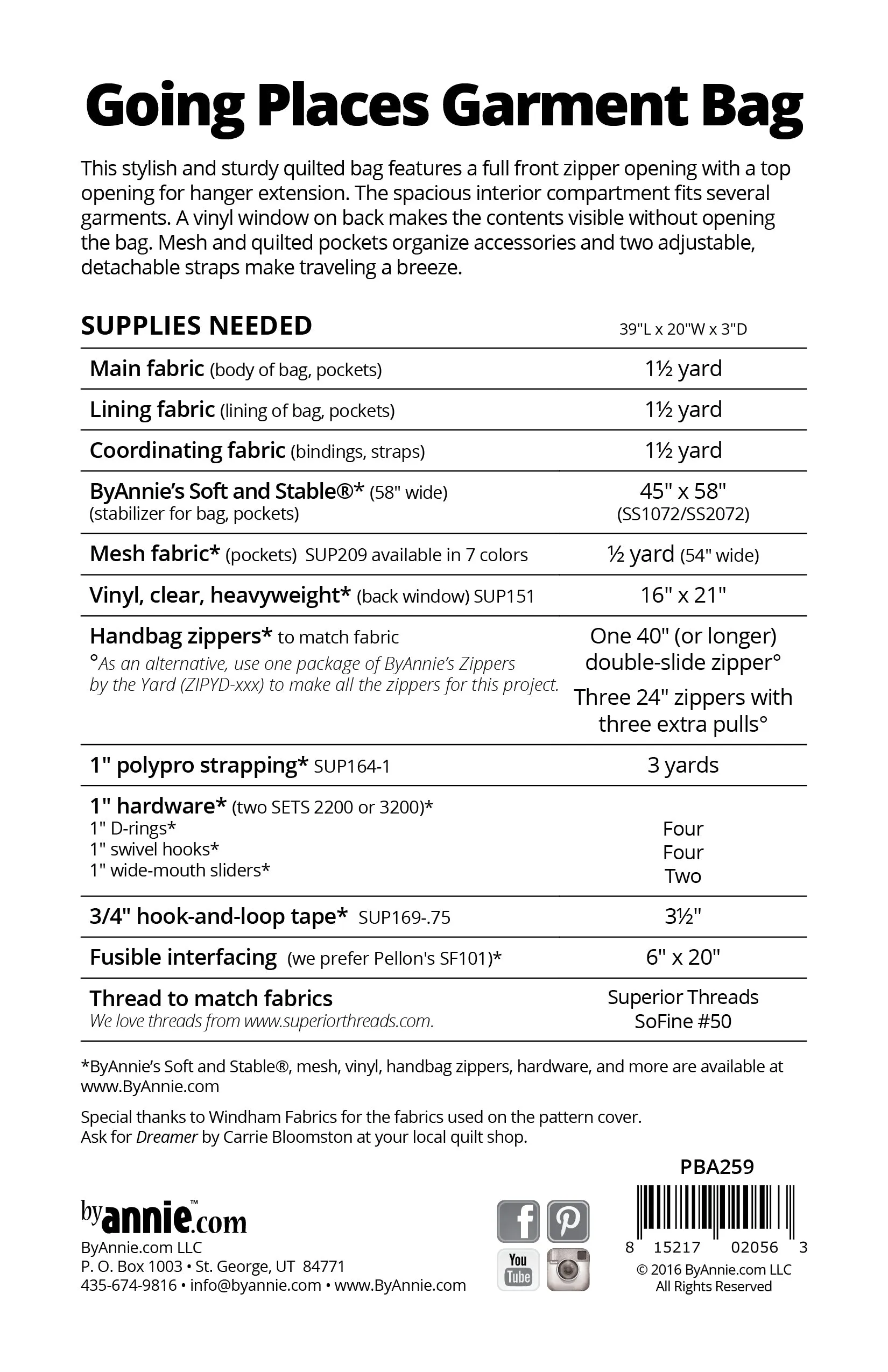 Going Places Garment Bag Pattern