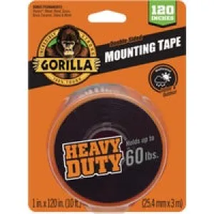 GORILLA 1 In. x 120 In. BLACK HEAVY DUTY DOUBLE-SIDED MOUNTINNG TAPE (60 Lb. Capacity)