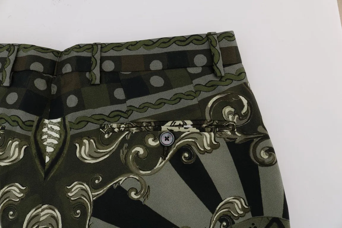 Green Carretto Print Silk Dress Pants