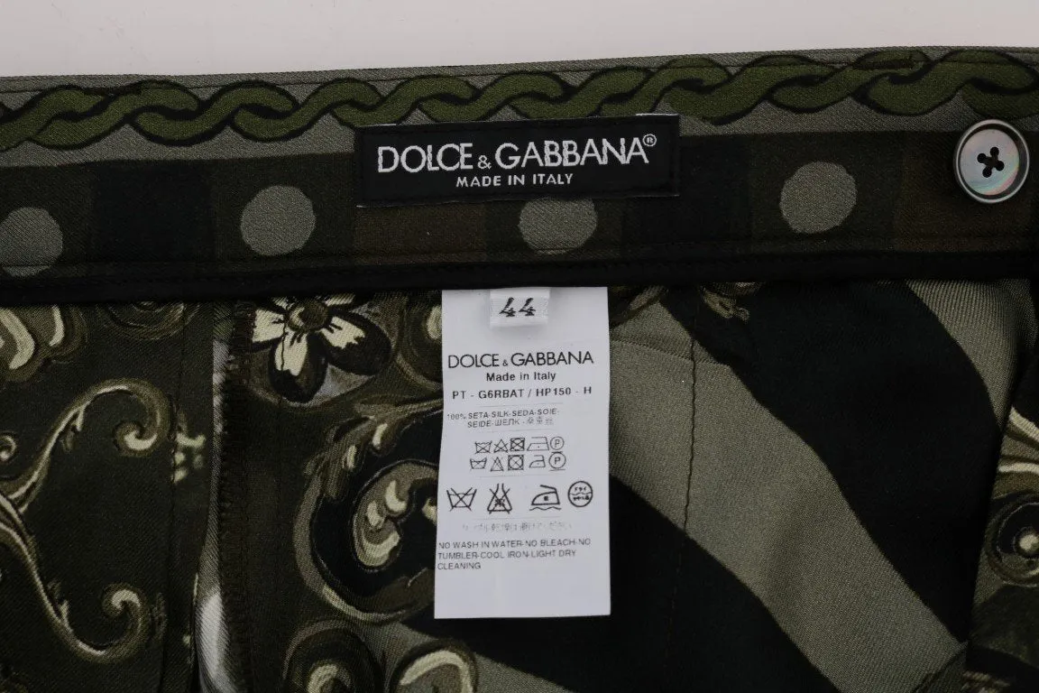Green Carretto Print Silk Dress Pants