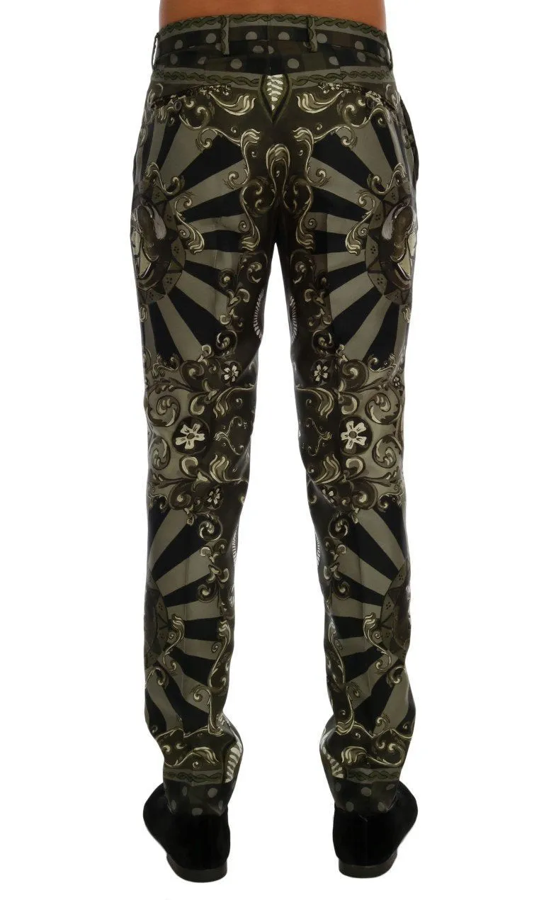 Green Carretto Print Silk Dress Pants