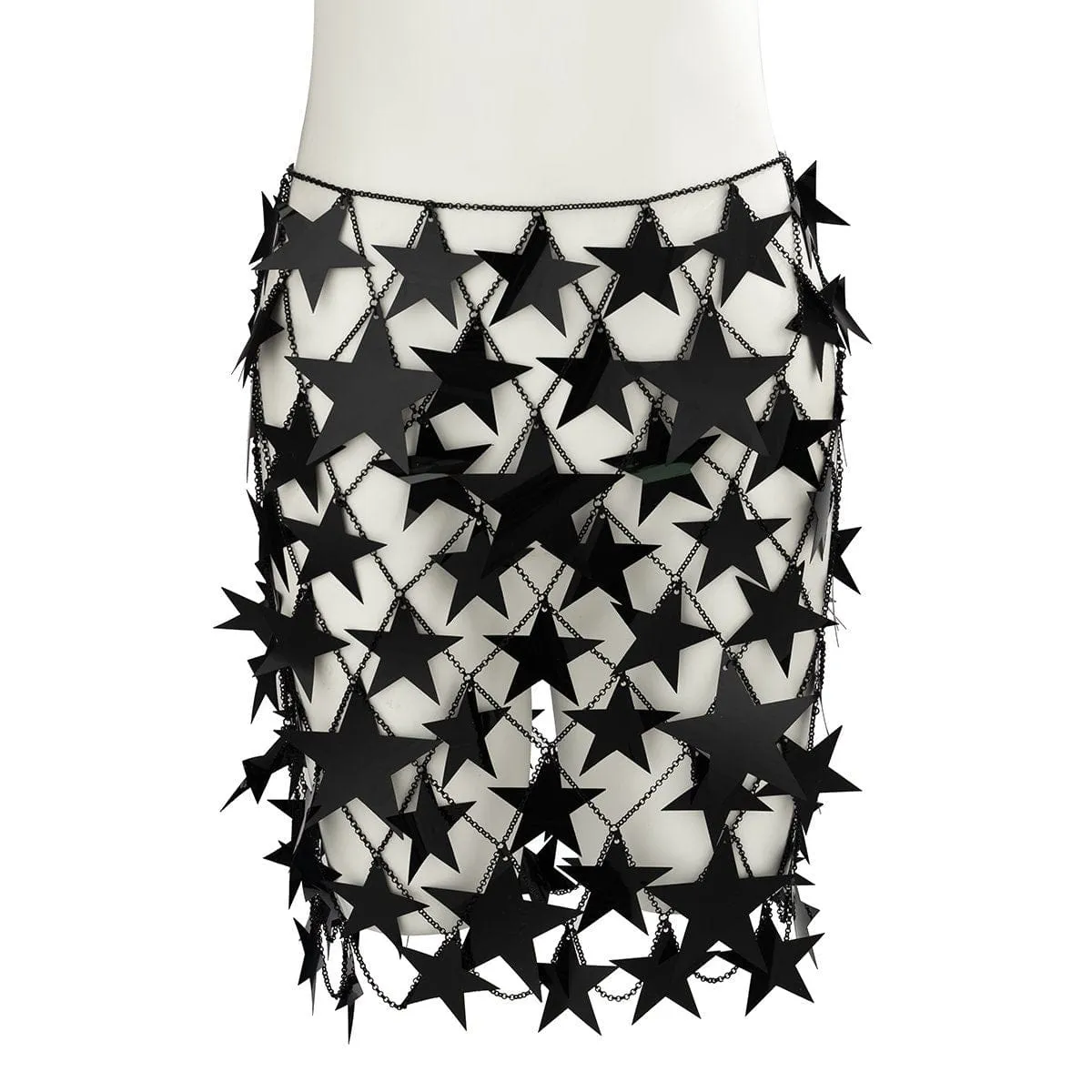 Handmade Squamous Hollow Pink Black Star Sequins Strappy Rave Party Skirt