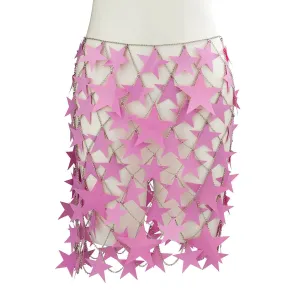 Handmade Squamous Hollow Pink Black Star Sequins Strappy Rave Party Skirt