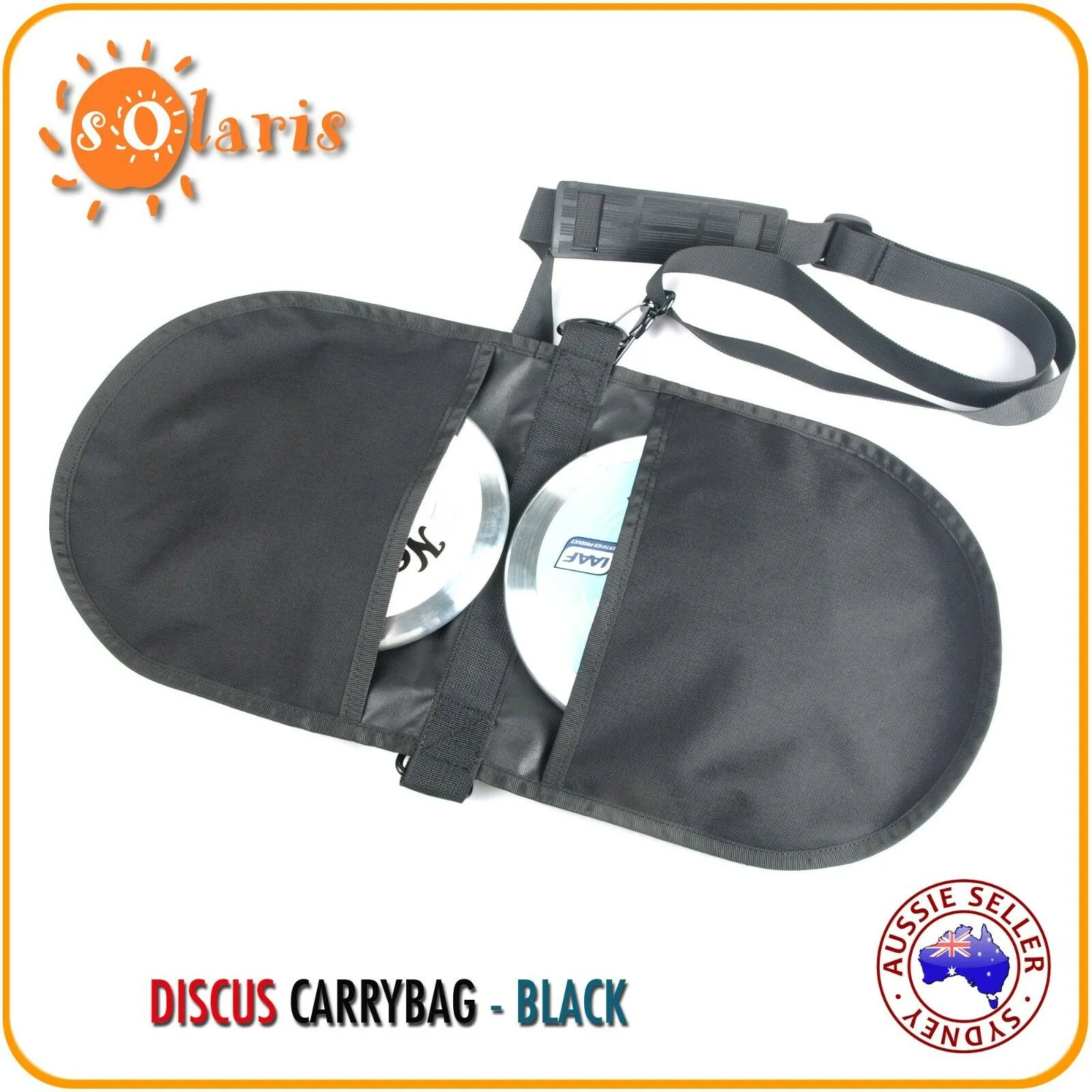 Heavy Duty 2 Discus Carry Bag with Shoulder Strap - Black