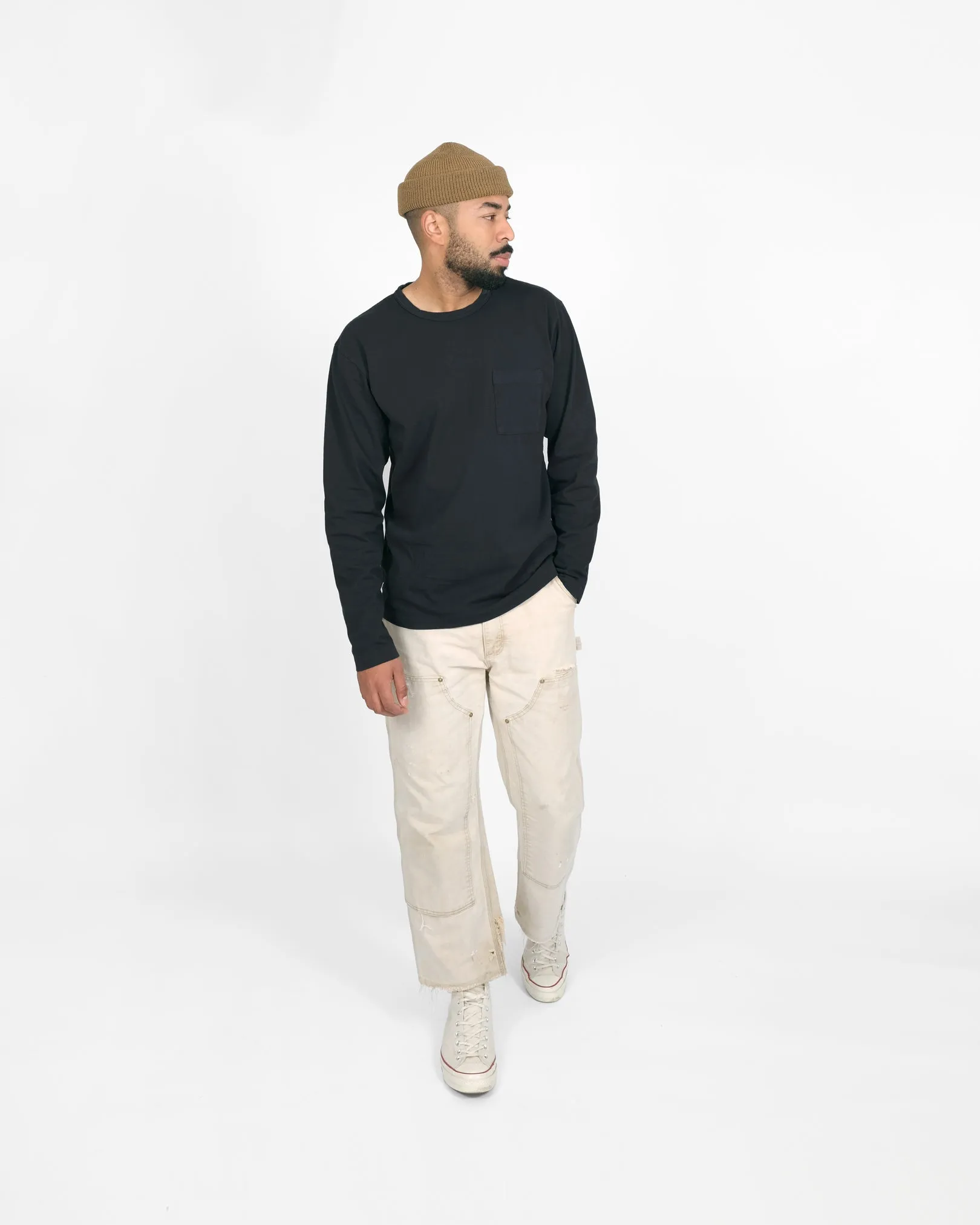 Heavy Duty Long Sleeve Tee - Single Pocket -Dark Charcoal