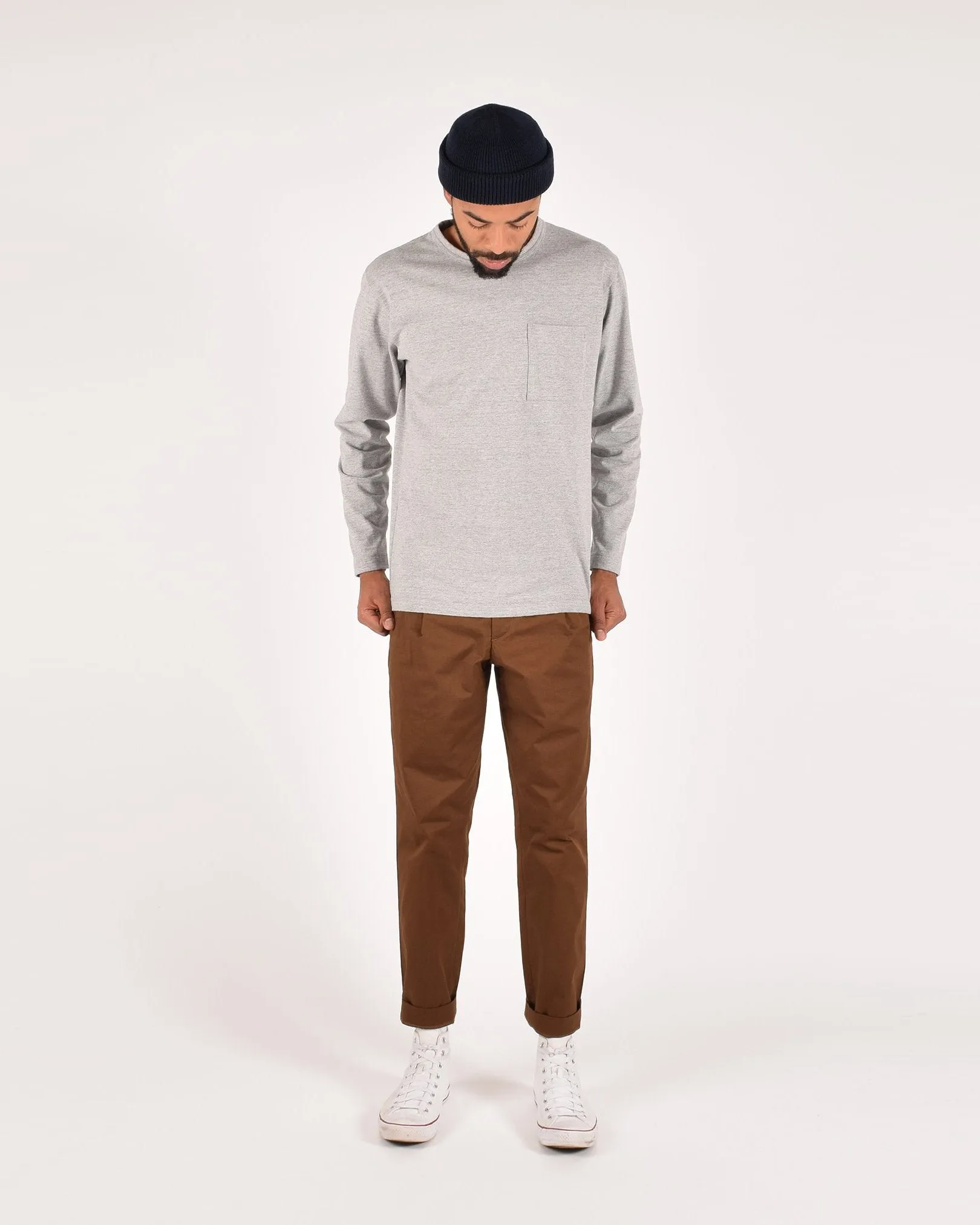 Heavy Duty Long Sleeve Tee - Single Pocket - Heather