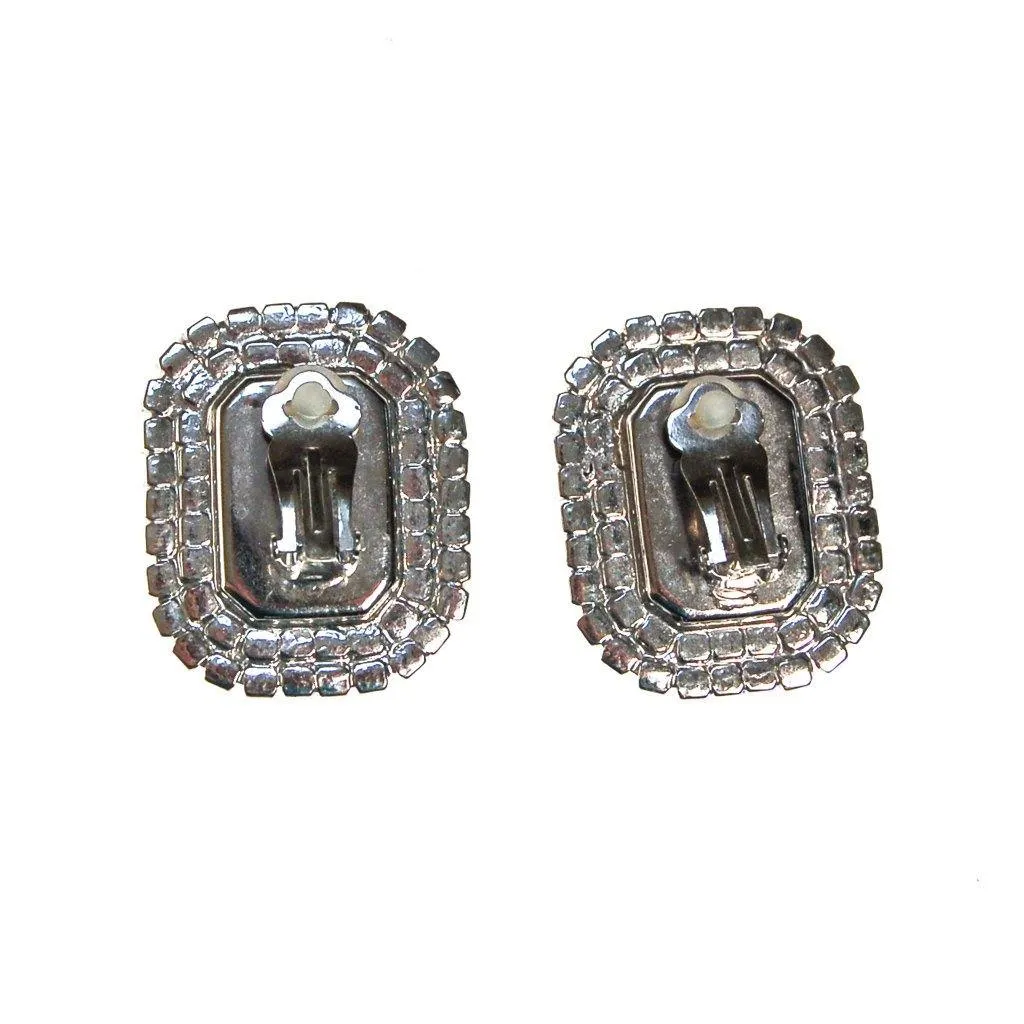 Huge Diamante Rhinestone Statement Earrings, Silver Tone, Clip On, Glam, Sparkly