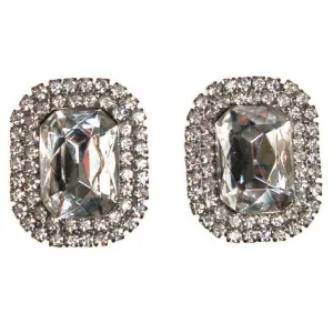 Huge Diamante Rhinestone Statement Earrings, Silver Tone, Clip On, Glam, Sparkly