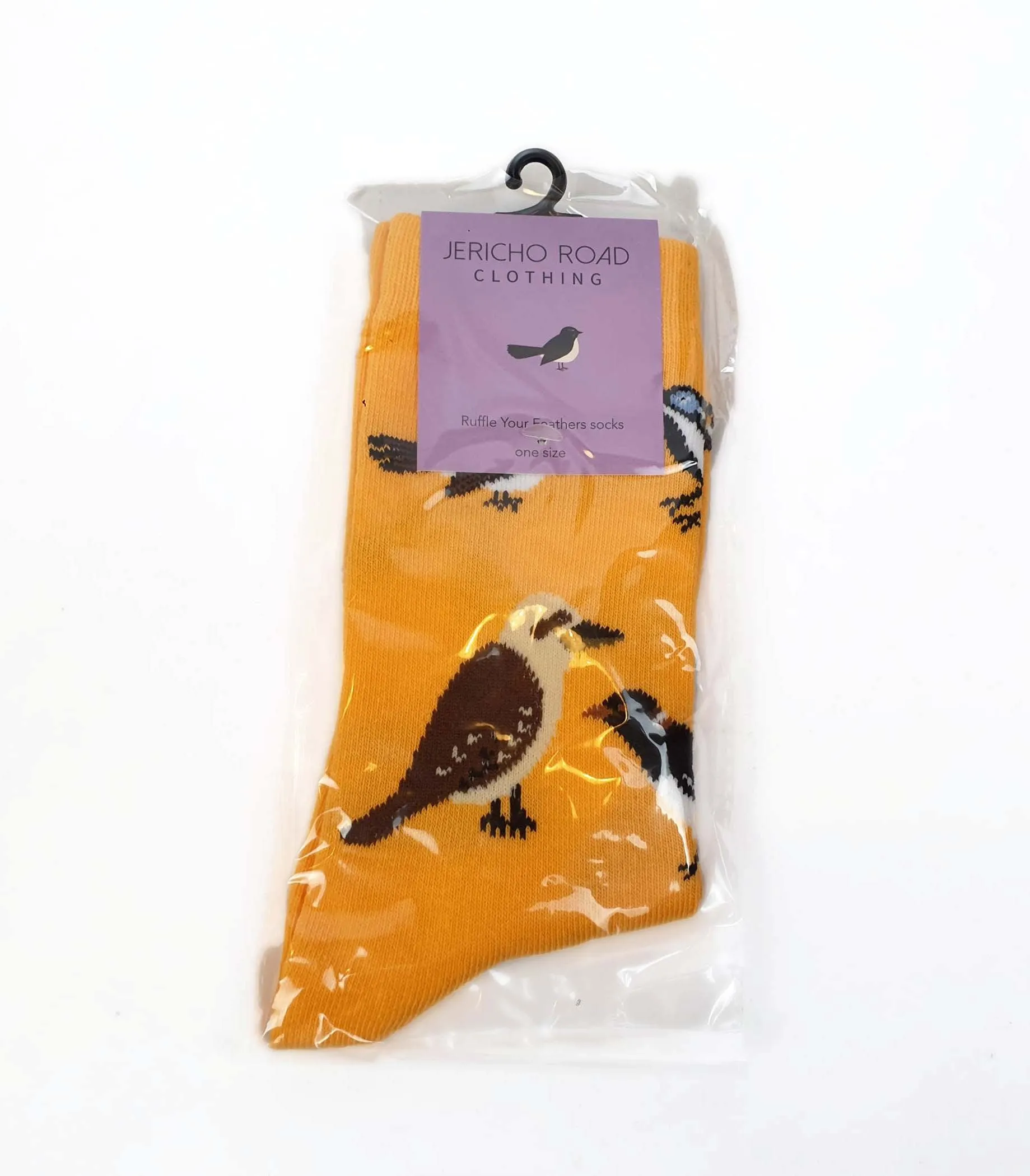 Jericho Road orange ruffle your feather print socks