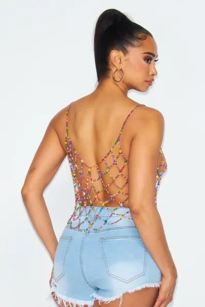 Jewel Net Crop Top - Multi -