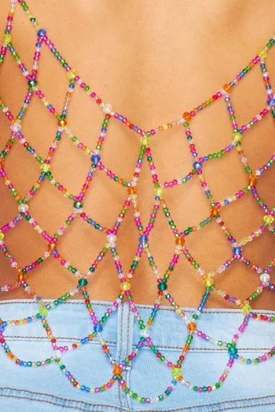 Jewel Net Crop Top - Multi -