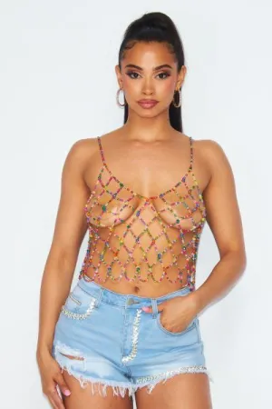 Jewel Net Crop Top - Multi -