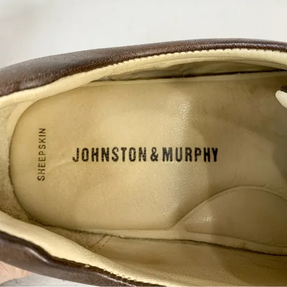 Johnston &amp; Murphy~Men’s ‘Shuler‎ Bicycle’ Brown Sheepskin Leather Oxfords~Sz 9