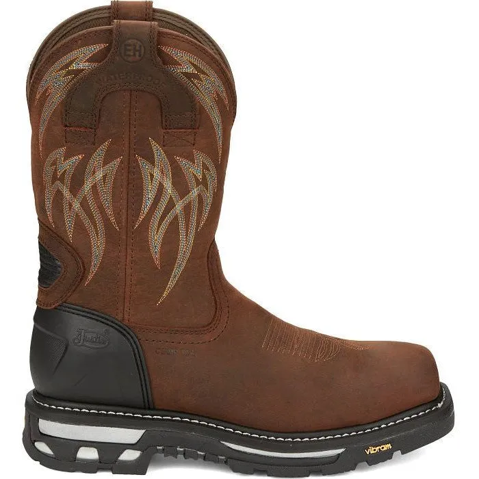 Justin Men's Frontline Hiviz 11" WP Nano Comp Toe Western Work Boot -Brown- CR2152