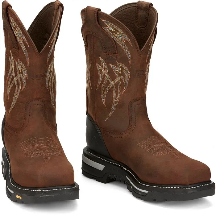 Justin Men's Frontline Hiviz 11" WP Nano Comp Toe Western Work Boot -Brown- CR2152