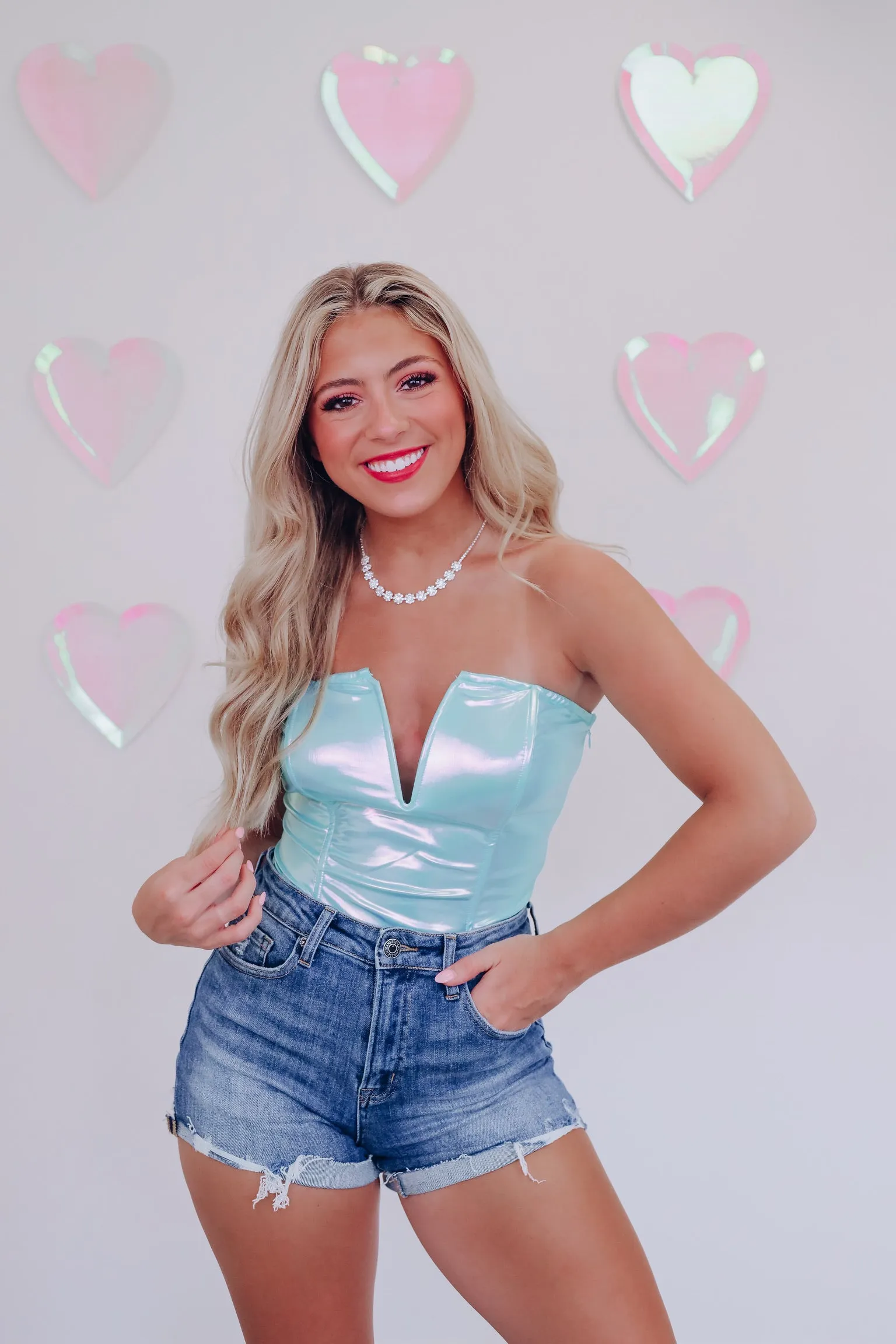 Kaleidoscope of Color Strapless Bodysuit - Light Teal