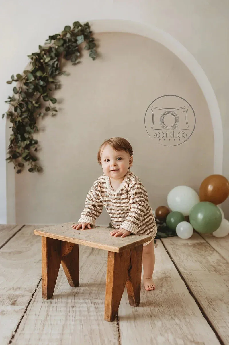 Kate Beige White Art Arch Wall Fleece Backdrop Designed by Kate Image